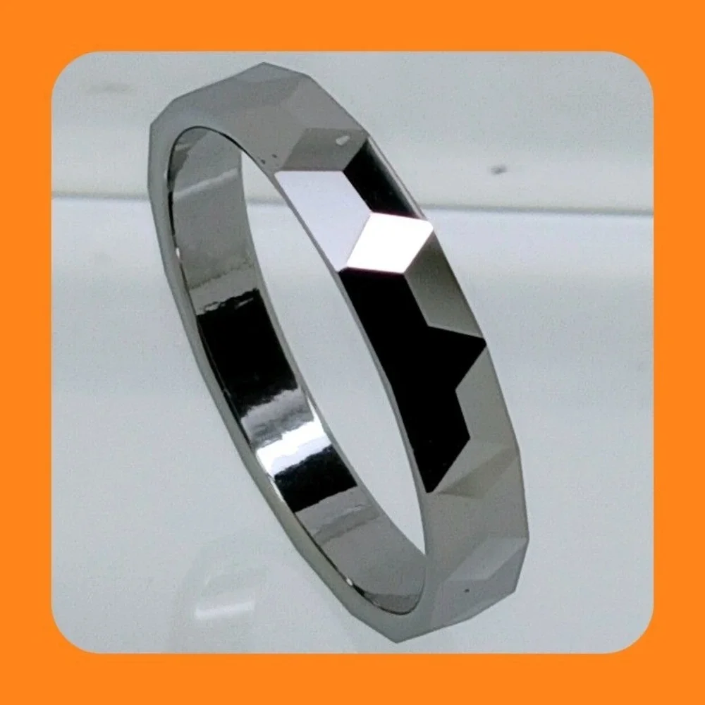 Vintage Tungsten Faceted Band Ring Size 10 Silver Tone 4mm Y2K Geometric‎ 4.1g